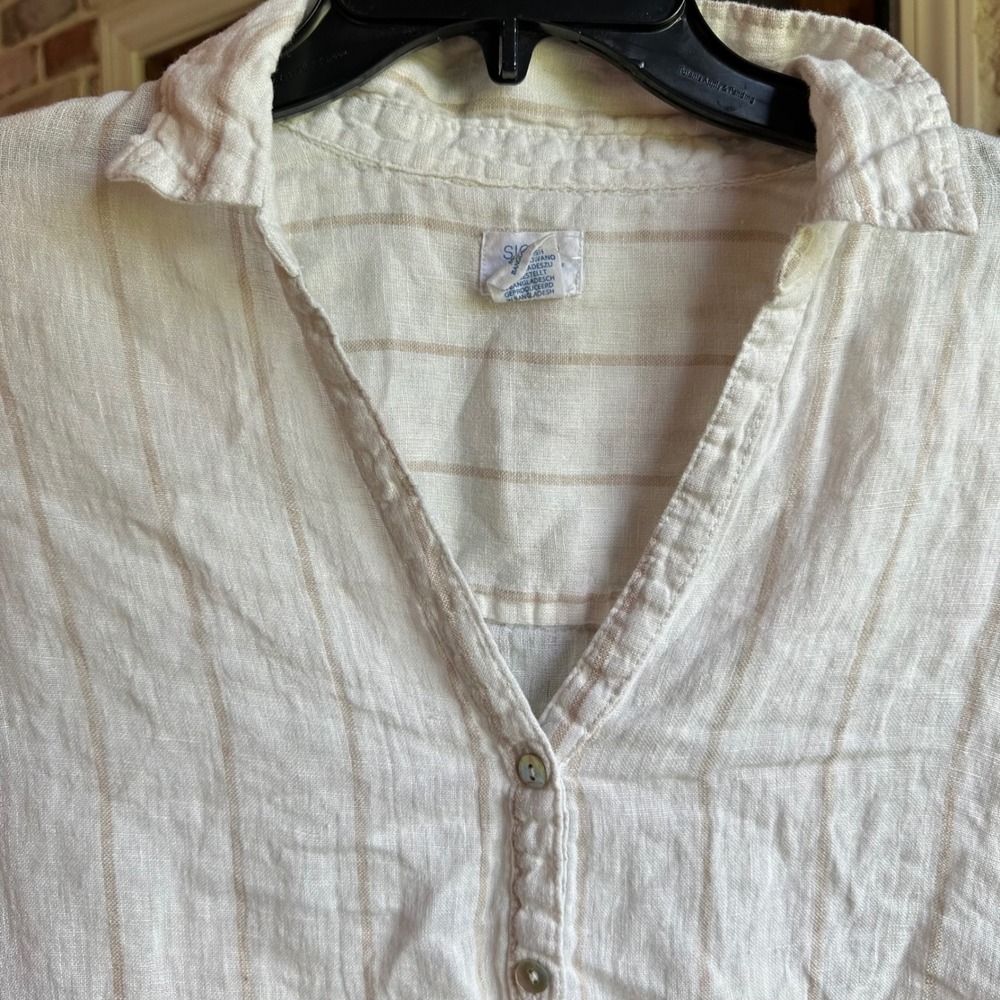 Sigrid Olsen Button Up Women White Striped Linen Roll Tab Sleeve Shirt Size M - Picture 7 of 7